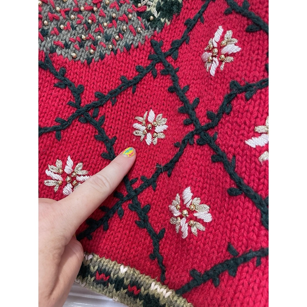 Vtg All Points Womens Holiday‎ Wreath Sweater Size M Chunky Knit Art to Wear 90s - Picture 6 of 14